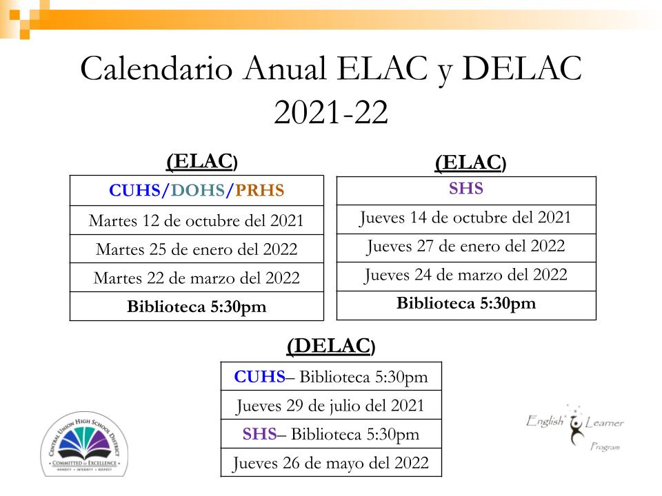 Southwest High School - Delac/Elac Meeting Calendar